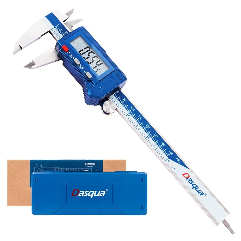 Dasqua 6” IP54 Digital Caliper, Stainless Steel Water-Resistant Precision Measuring Tool with Large LCD, Inch/Metric/Fraction Switch, Resolution 0.0005"/0.01mm/1/128, Accuracy ±0.001"/0.02mm - Image 1
